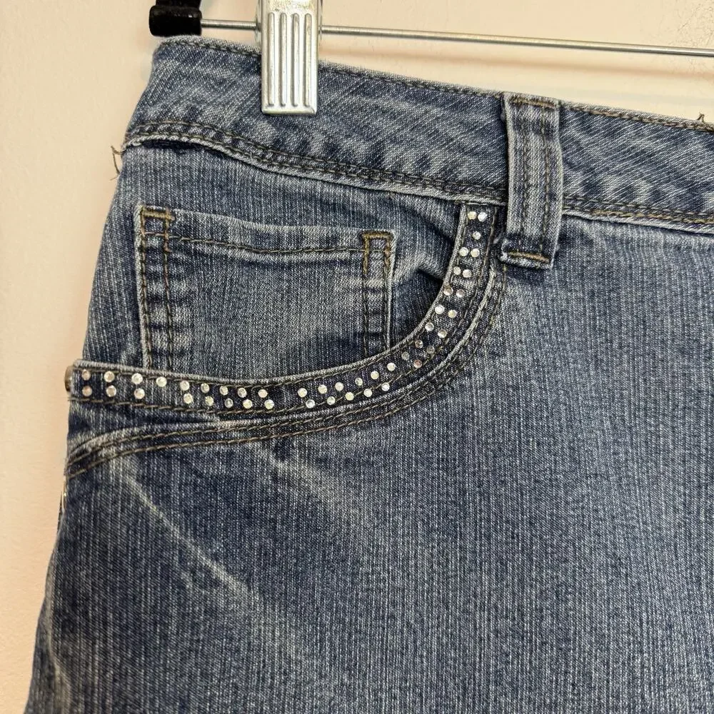 Vintage Cato y2k denim midi skirt studded embellishements sz 12 rocker grunge